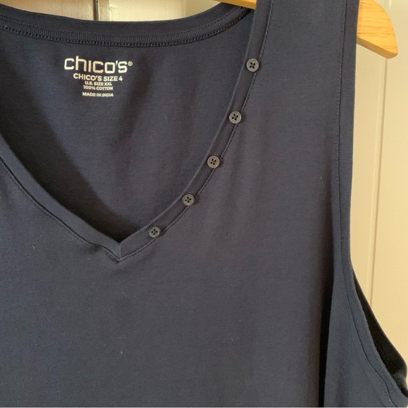 Chico's Sleeveless V-neck Tank Top Navy Blue Chicos Size 4 Women's XXL Size 20 - Picture 2 of 14